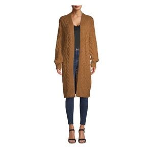 Long chunky knit cardigan duster camel tan cognac